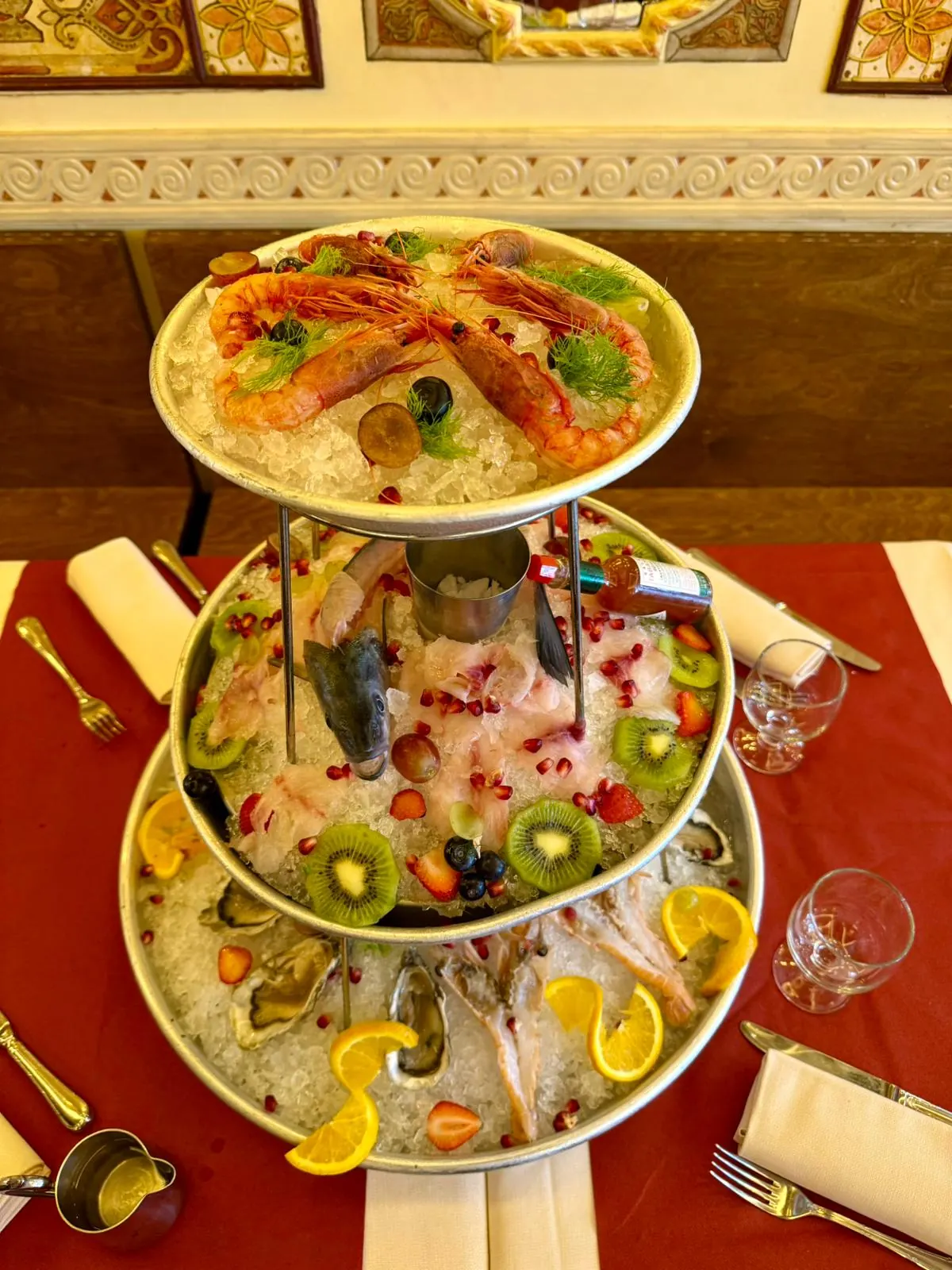 Tiered raw seafood tower